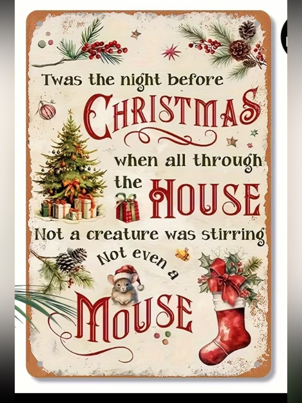 Holiday 'Twas the Night Before Christmas' Wall Sign -new 12” x 8”